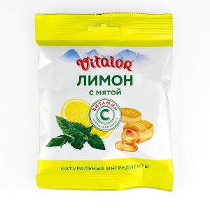 Виталор® Лимон с мятой, леденцовая карамель с витамином С - БАД, 60 г